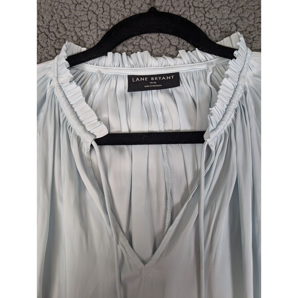 Lane Bryant Plus Size Top Blue Size 14/16 V-Neck Ties Peasant Ruffles Pleated - Picture 3 of 12